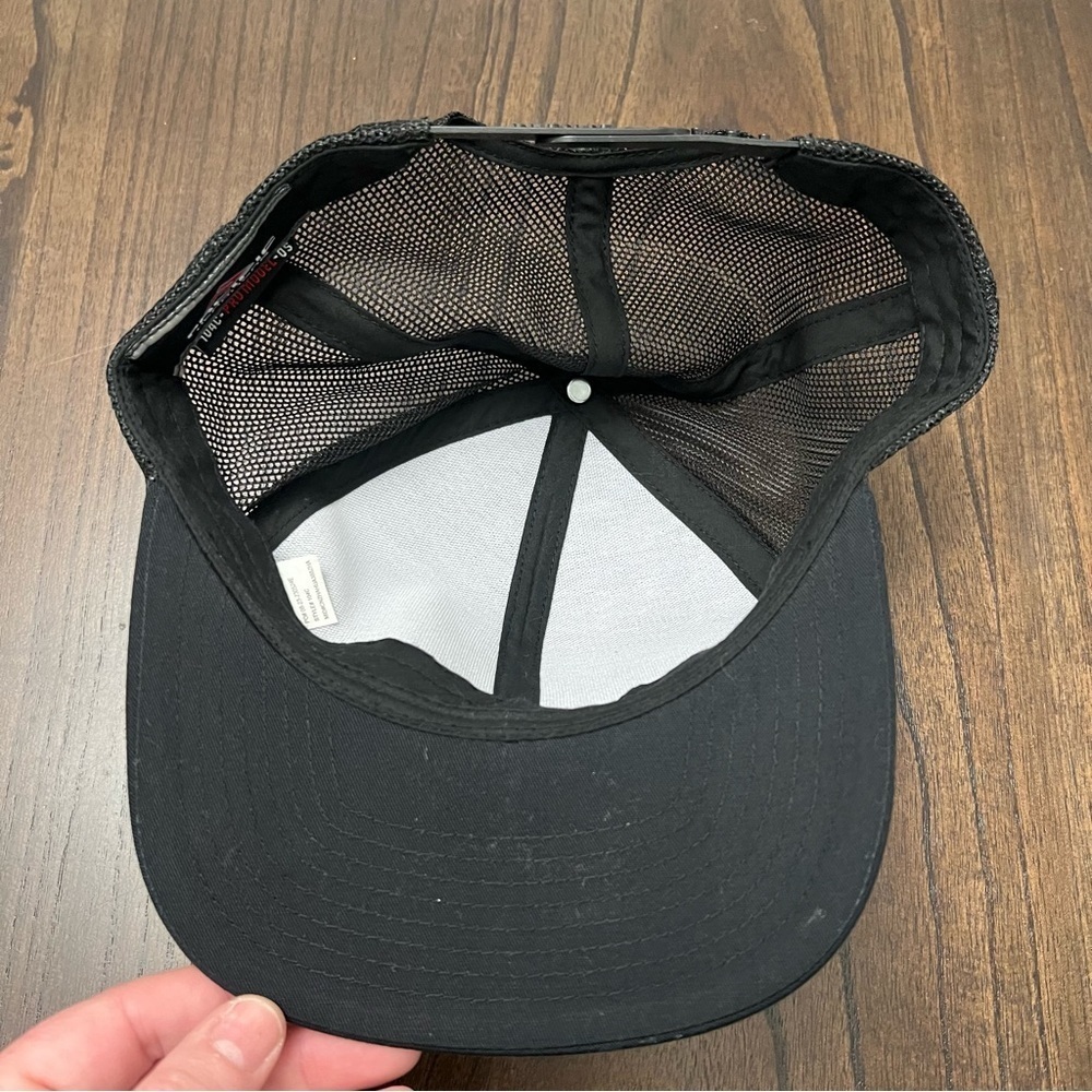 Black Trucker Hat with Bird Stamp Patch - Picture 5 of 7
